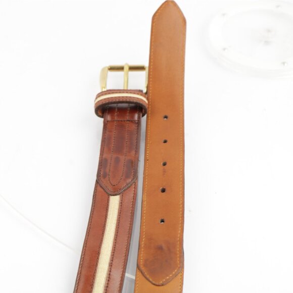 VTG USA Cole Haan Mens Belt Size 42 Brown Leather Tan Inlay Handcrafted Maine - Picture 14 of 16